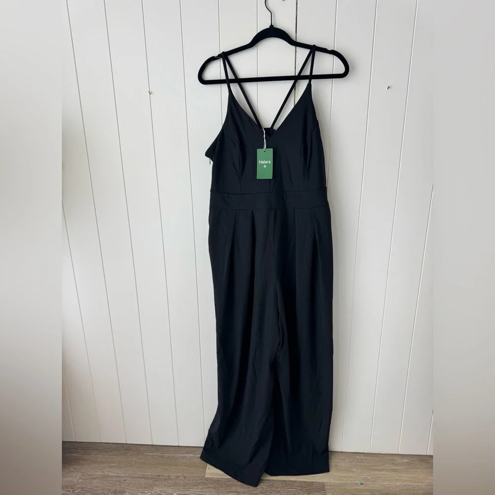 Halara Plus Size Black Wide-Leg Sleeveless Jumpsuit 1X V-Neck Strappy Pockets - Picture 6 of 10